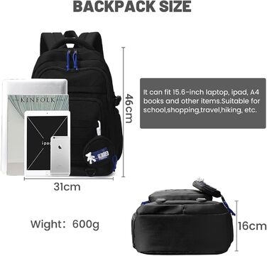 Шкільний рюкзак для дівчаток-підлітків, водонепроникний, легкий, великої місткості, модний, для школи або подорожей (чорний)