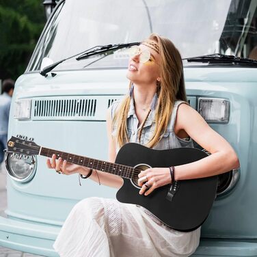 Акустична гітара Vangoa 4/4 для початківців та дорослих, чорна, з каподастром та чохлом