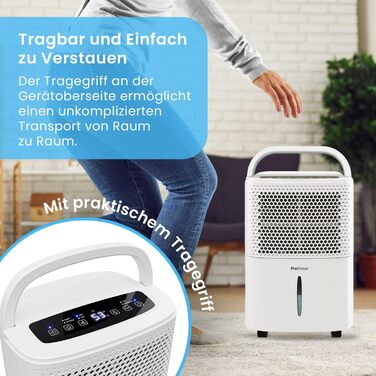 Pro Breeze Dehumidifier 12L in 24h Dehumidification Performance - Room Size approx. 120m³ (~20 m²) - with 3 Operating Modes, Digital Display, Drain Hose, Timer - Against Humidity, Mould White