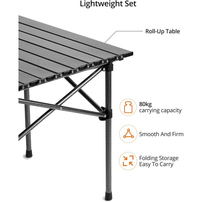Складний стіл QWORK® для кемпінгу, подорожей, пікніка 95x55x50 см, чорний