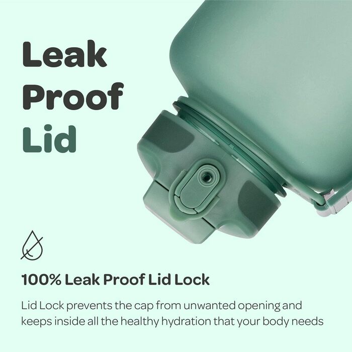 Пляшка для води Hydracy з соломинкою та мітками часу 2л - Спортивна пляшка без BPA, герметична, не конденсується - Moonlight Green