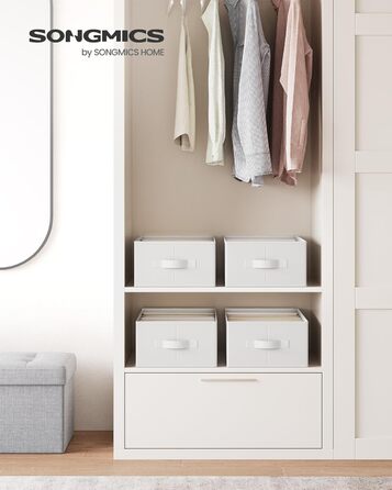 SONGMICS Set of 4 Drawer Organizers, 6 Compartments, Closet Organizer, Foldable, Clothes Organizer, 41.5 x 30.8 x 17.8 cm, for Pants, Clothing, URUS009G04 (Classic White)