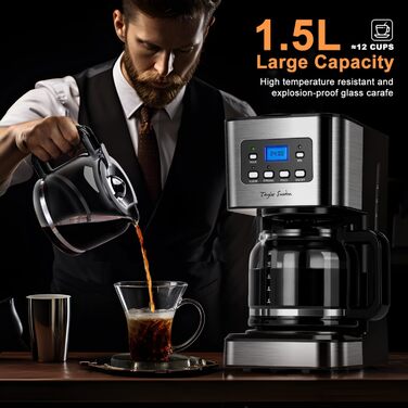 Кавомашина Taylor Swoden Darcy 950W з таймером, 1.5L, 12 чашок, автоматичне відключення, чорна