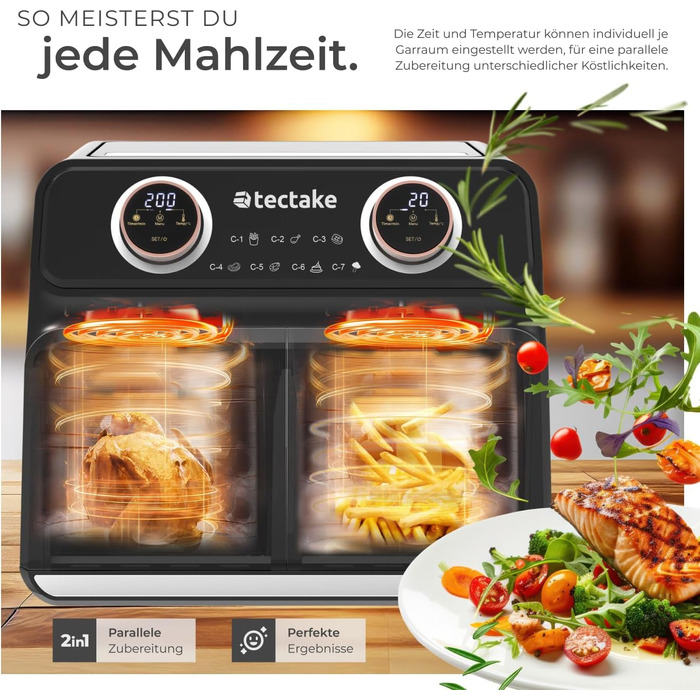 Фритюрниця електрична Tectake з двома камерами XXL 8л, 2400 Вт, з рецептами - аерофритюрниця без олії