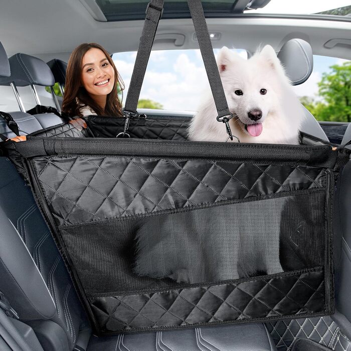 Pecute Dog Car Seat - XL Upgrade - Reinforced & Secure for Medium & Large Dogs - 70x61x55cm with 4 Straps