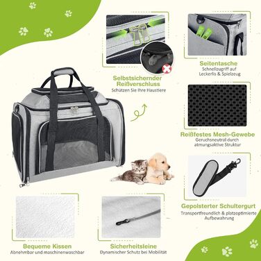 Транспортна сумка для кота, переноска для кота та собаки, сіра, 43x28x28 см