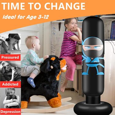 Набір для боксу EIVONDA для дітей 160 см: надувний боксерський мішок з рукавичками для боксу, MMA, карате, тхеквондо. Розрядка енергії для дітей. Чорний