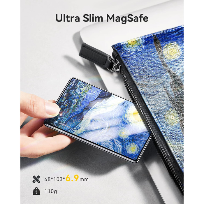 Power Bank MagSafe Ultra Slim 5000mAh, 6.9mm, PD20W - для iPhone, захисне скло Multicolor