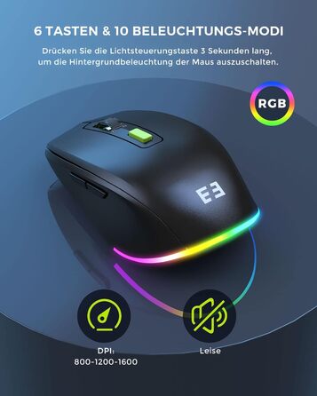 Бездротовий комплект клавіатури та миші Seenda JPX006 з підсвічуванням, USB/Type-C, QWERTZ, з підставкою для телефону та підкладкою для зап'ястя, для PC/Windows/Mac, тихий клік, чорний