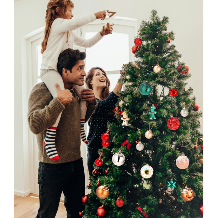 Набір прикрас для ялинки на Новий Рік: 42 штуки, кульки, червоний, зелений, золотий | Ялинкові прикраси