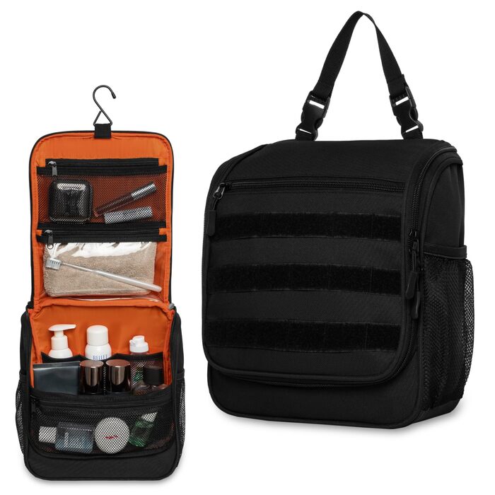 Туалетна сумка для подорожей Kulturbeutel: чоловіча та жіноча, водонепроникна, з гачком для підвішування, 7 відділень для кемпінгу та подорожей (зелена, чорна)