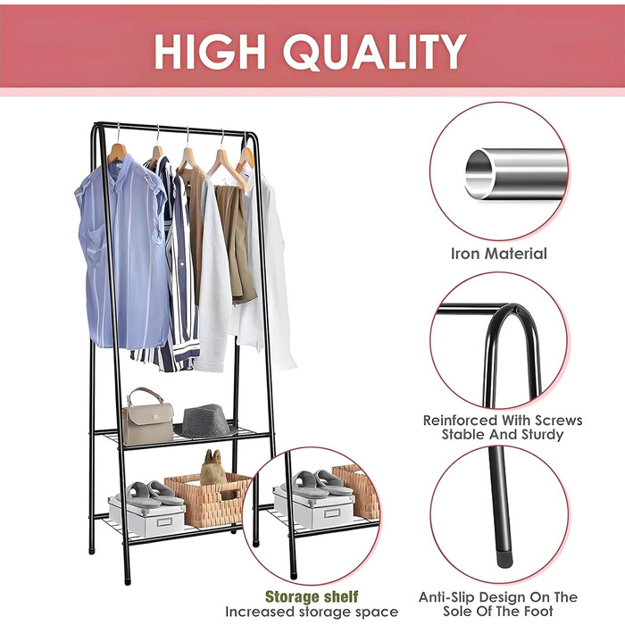 Стійка для одягу на коліщатках, чорна - для зберігання одягу