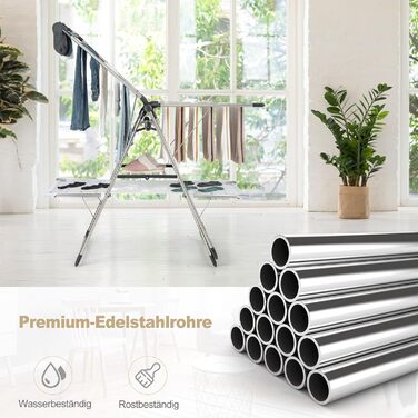 Сушарка для білизни COSTWAY розкладна, з висувними секціями, регульована по висоті з крилами та полицею для взуття, сушильний стійка-вежа для дому та вулиці (оновлена версія) з сітчастою тканиною