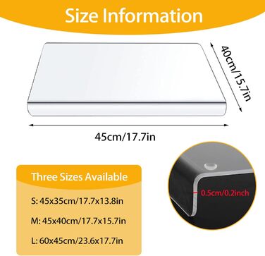 Акрилова обробна дошка з бортиком 45×40 см, прозора, 5 мм, нековзка, для кухонної стільниці