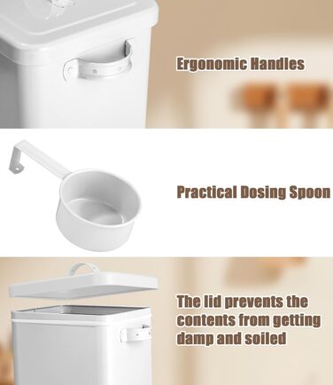 Контейнер для порошку 6.5L, металева коробка для прального порошку з дозатором, контейнер для корму для собак, котів, кавових зерен, білий