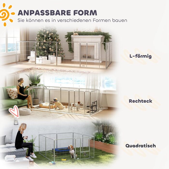 Летворешітка PawHut для цуценят, 8 панелей, 80 см, срібна. Ідеально для собак, котів та цуценят. Захист від вітру та сонця.