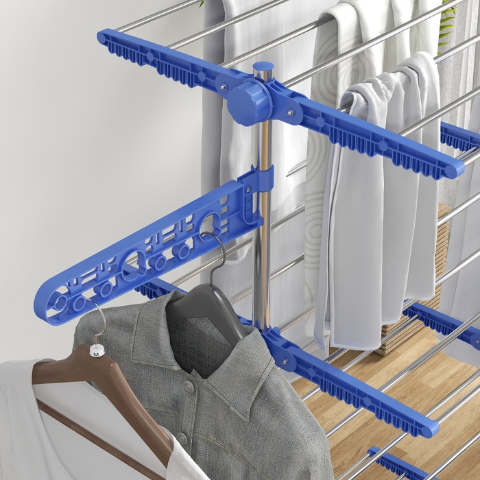 HOMCOM Clothes Rack with Wheels, Clothes Dryer Tower, 2-Tier Folding Wings, Standing Dryer Made of Steel in Blue for Space-Saving Drying