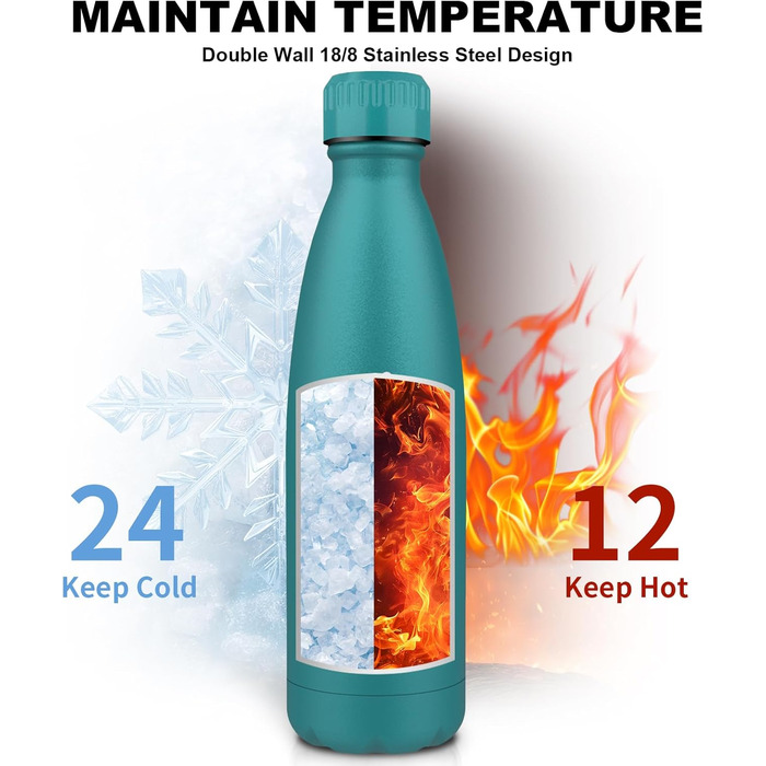 Термос-пляшка спортивна 750 мл, з нержавіючої сталі, подвійні стінки, BPA-Free, для кемпінгу, подорожей та спорту (моховий, 750 мл)