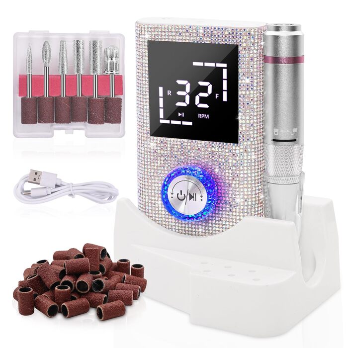 Електрична машинка для манікюру та педикюру - професійна бездротова 45000 об/хв для акрилу, гелю та пудри