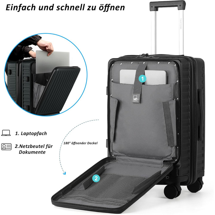 Валіза ручної поклажі TANTOMI з відділенням для ноутбука, 50 см, жорсткий корпус ABS, 4 колеса, TSA-замок (Світло-темнозелений, 41 л)