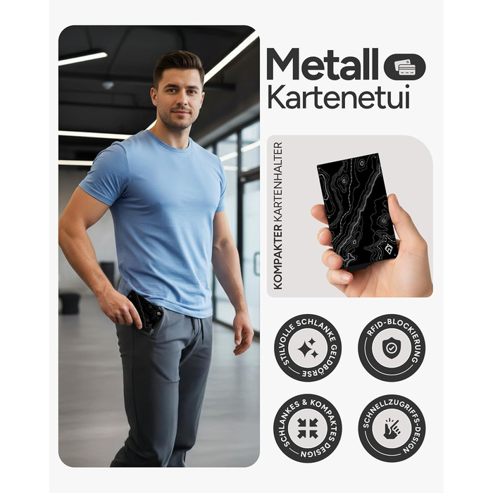 Кластинка для карток з RFID захистом та подарунковою коробкою – Мінімалістичний гаманець для чоловіків – Компактний картхолдер з безконтактним захистом (Alpha Collection) 07. Topo Edition