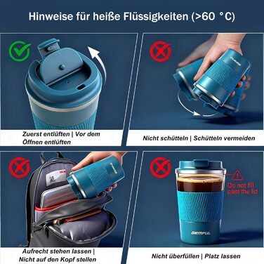 Термокружка з нержавіючої сталі 510 мл Gemful - блакитна, для подорожей та дому