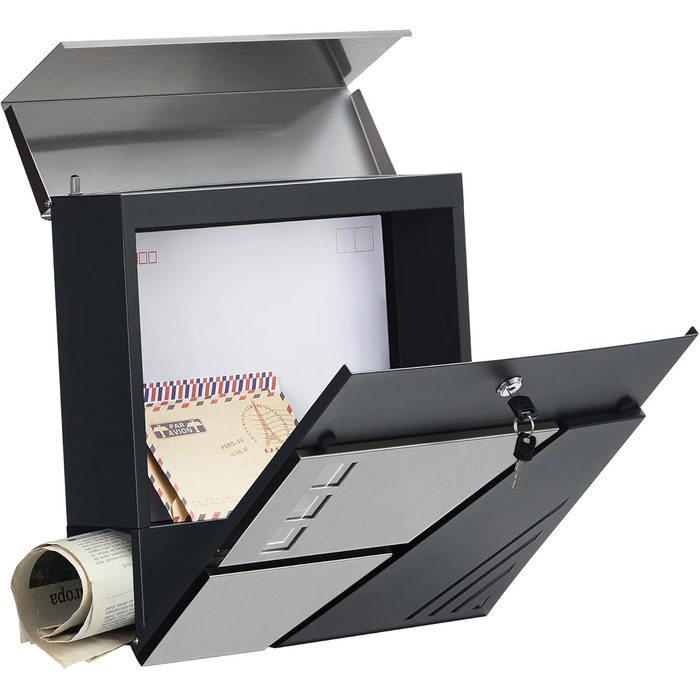 Поштовий ящик настінний SONGMICS з оглядовим вікном, замок, сріблясто-антрацитовий GMB053G01
