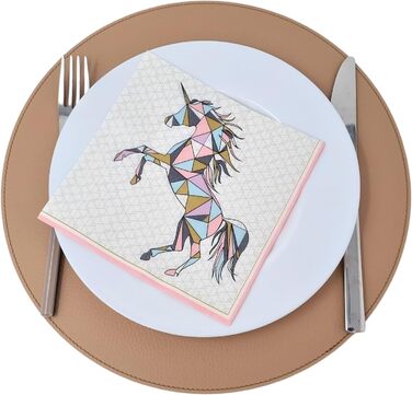 Nikalaz Round Placemats and Coasters made of Recycled Leather, Table Sets, 2 Piece Table Mats, Placemats 33 cm (Crocodile Embossing) (Camel)