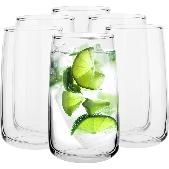 Water Glasses Set | Highball Glasses Set | 480 ml | Set of 6 | Large Drinking Glasses Drinking Glasses Set Highball Glasses Water Glass Juice Glass | Dishwasher Safe | Emma Collection