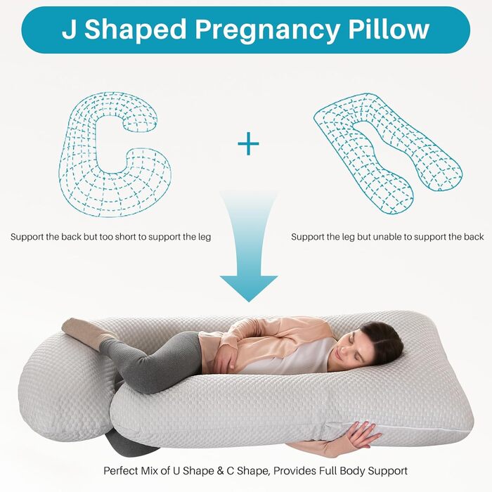 Подушка для вагітних GKXLH – підтримка спини, живота та стегон, J-подібна форма, знімний охолоджуючий чохол, сірий колір