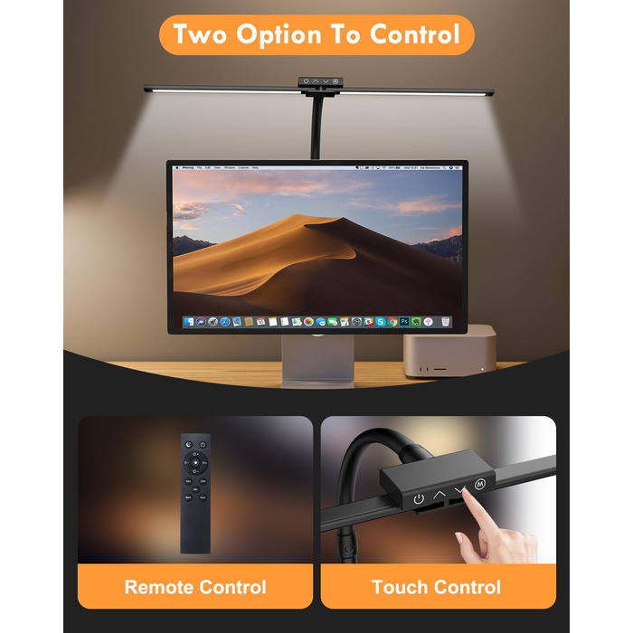 Світлодіодна лампа VUENICEE для столу з регулюванням яскравості та пультом дистанційного керування, 20W, кріплення-прищіпка, офісна лампа, 5 режимів кольору та яскравості, гнусий