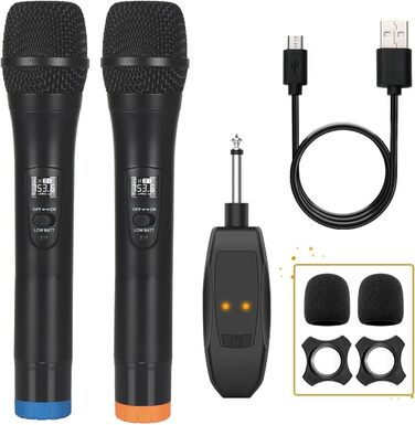 ALPOWL Бездротовий мікрофон UHF з динамічною системою, 2 шт., для караоке, співу, промов, весіль, свят. Чорний