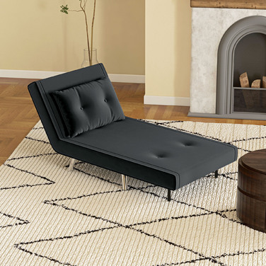 HOMCOM Sleeper Chair Folding Chair with Bed Function 77x88x83cm, Single Sofa with Cushion, Velvet Upholstered Sofa in Black for Guests