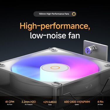 Кулер для CPU Gamma A40 WH ARGB з 4 тепловими трубками, 100мм PWM вентилятор, сумісний з Intel LGA 115X/1200/1700/1851 & AMD AM4/AM5