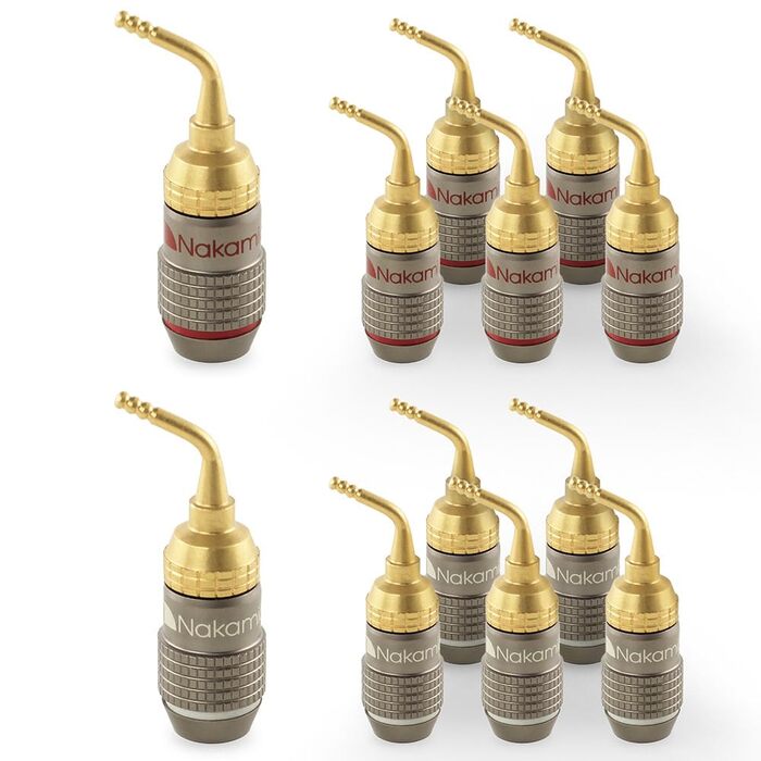 Позолочені бананові роз'єми Nakamichi FanLock Excel-Serie 24K, 2мм, для кабелів 10-18 AWG, Hi-Fi акустичні конектори для підсилювачів та колонок, 12 шт (6 пар)