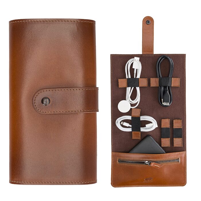 Органайзер для подорожей Solo Pelle: універсальний кейс для кабелів, аксесуарів та гаджетів (колір: Cognac Braun)