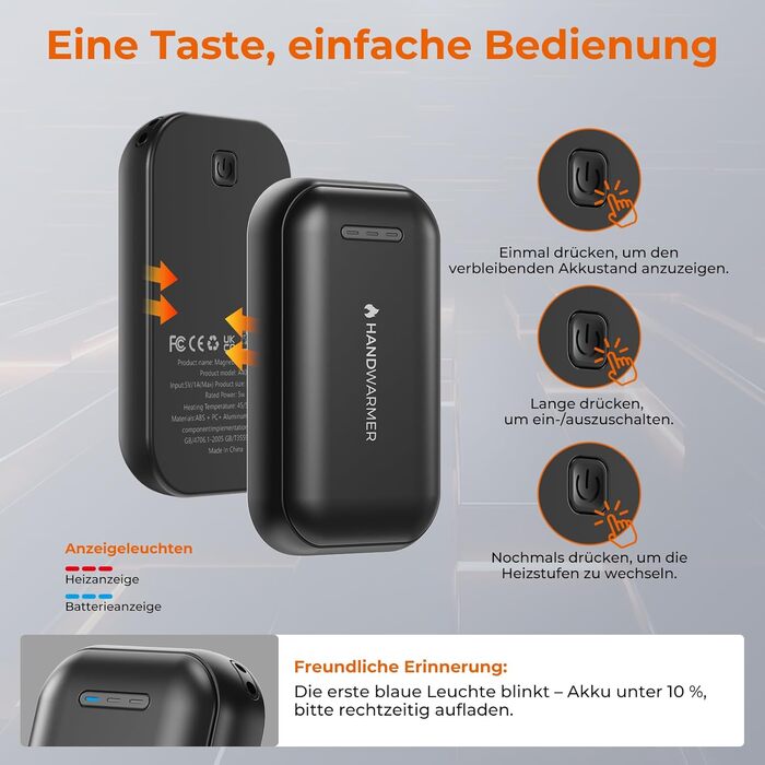 Електричні нагрівачі для рук 2-в-1 з магнітом - 6000 mAh, USB, для кемпінгу