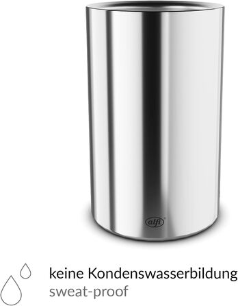 alfi SECCO, stainless steel bottle cooler for 0.70 to 1l bottles, wine, sparkling wine. Keeps drinks cool without condensation or ice cubes, ensuring chilled drinks to the very last drop. Dishwasher-safe, BPA-free (Polished stainless steel, cylindrical)