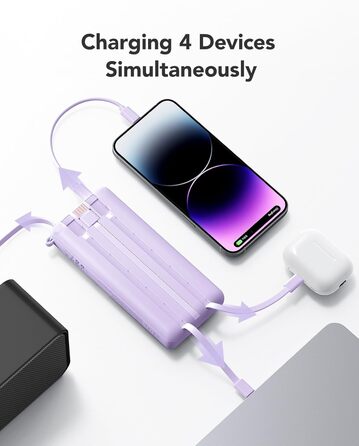 Power Bank VRURC 20000mAh з LED дисплеєм, 22,5W швидка зарядка USB-C, білий/фіолетовий