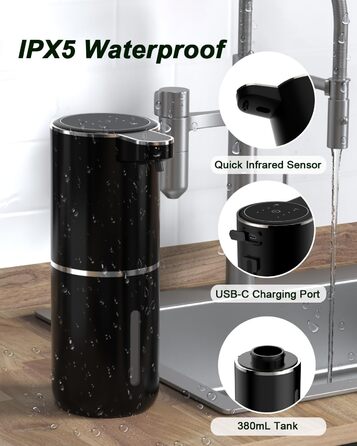 Автоматичний диспенсер для мила Dalugo USB-C, електричний сенсорний дозатор мила, 4 рівня, для кухні та ванної кімнати, білий