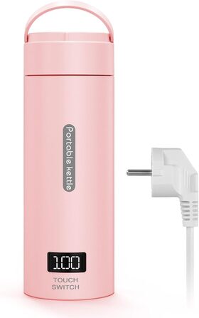 Flintronic Travel Electric Kettle, 380ML Mini Electric Kettle, 220 V / 300W Thermos Flask, 304 Stainless Steel Liner, Small Portable Electric Kettle with Automatic Shut-off (B-rosa-a-380ml)