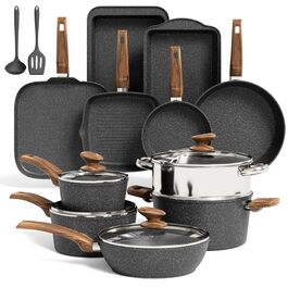Набір посуду Kitchen Academy 17 предметів з антипригарним покриттям, гранітний чорний, для індукційних плит, безпечний та здоровий