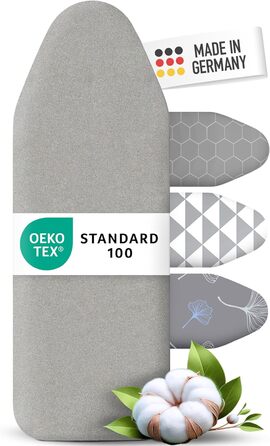 Покриття для прасувальної дошки німецької якості 120x40 см | Відбиває тепло | Гумка | OEKOTEX100 | 5 розмірів | Пом'якшення | Для парових прасок | Покриття для прасувальної дошки M Срібло Срібло M