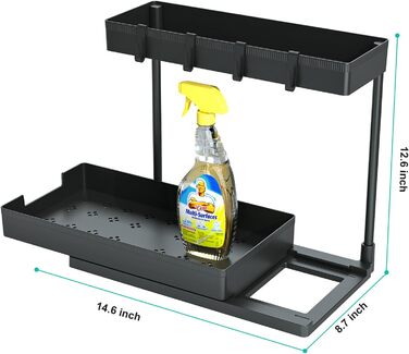 Under Sink Organizer, Bathroom Organizer, 2-Tier Sliding Cabinet Organizer, Narrow Space Under the Sink, Organizer and Storage for Kitchen, Bathroom