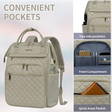 Жіночий рюкзак EMPSIGN з відділенням для ноутбука 17 дюймів: шкільний, для підлітків, елегантний, для роботи, навчання, подорожей, чорний, бежевий