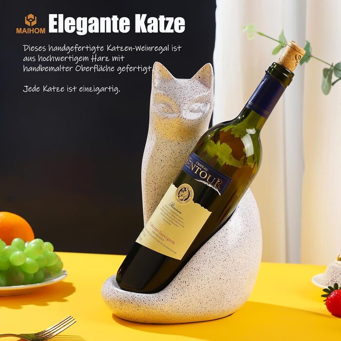Wine Bottle Holder Organizer for Closet, Cat Sculpture for Tabletop, Countertop, Bar, Bar Cabinet, and Home Decor, Wine Lover Gifts for Women Men, White Wine Rack