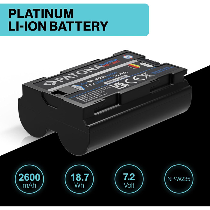 PATONA Akku NP-W235 для камери (2600 mAh) з USB Дисплеєм DUAL LCD - сумісний з USB-C та Micro-USB
