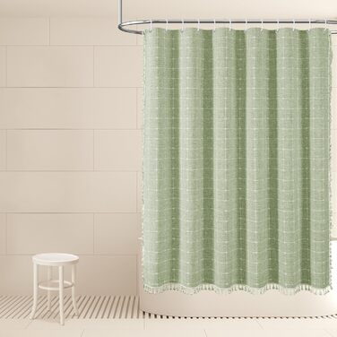 Штора для душу м'ятного кольору в стилі бохо - льон, 72x78 дюймів (183x193 см) з китицями