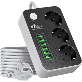 Багатофункціональна мережева розетка HULKER з USB, захист від перенапруги, 1.6 м, універсальна