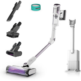 Пылесос Shark Clean & Empty: аккумуляторный, с базой самоочистки, до 40 мин работы, беспроводной, для шерсти животных, ковров и твердых полов, с LED-подсветкой, тихий, белый/синий, BU3521EU